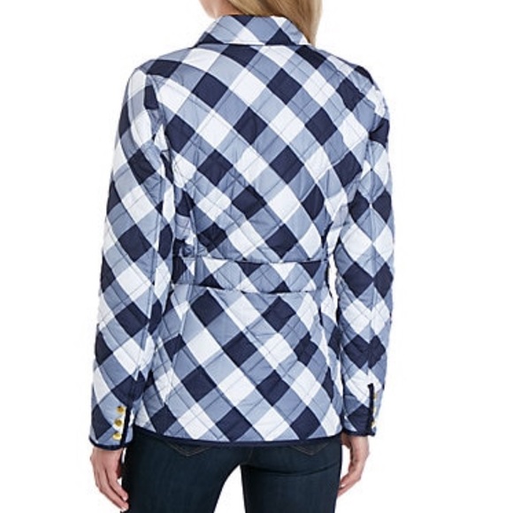 NWT Crown & Ivy White Navy Plaid Quilted Jacket XS - Picture 2 of 3